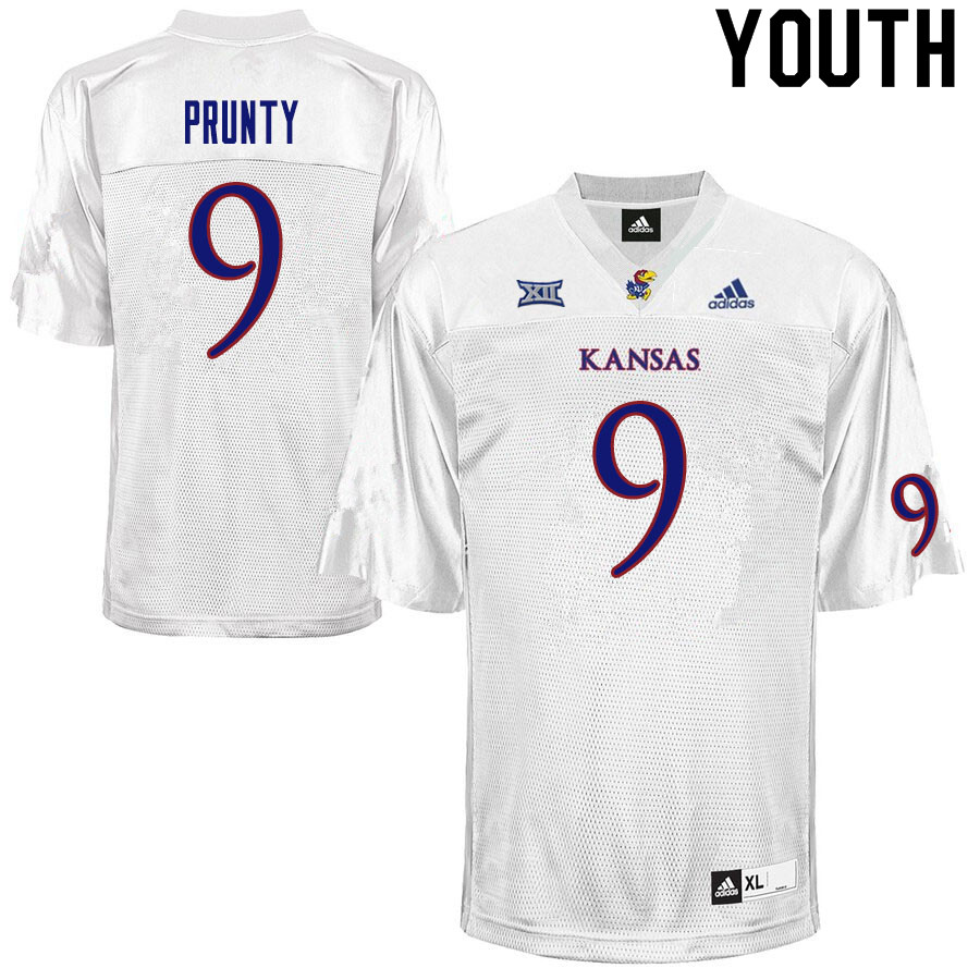 Youth #9 Karon Prunty Kansas Jayhawks College Football Jerseys Sale-White